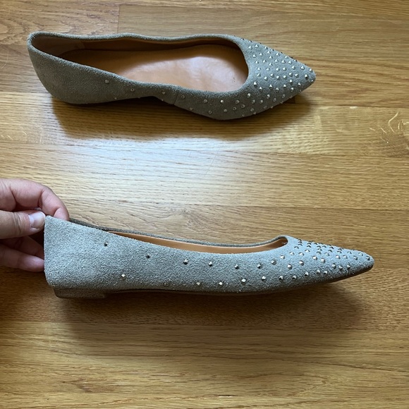 J.Crew Gray Suede Studded Pointed Toe Flats Size 7 - Picture 7 of 9